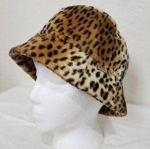 Miss Sixty leopard print fuzzy soft bucket hat hip